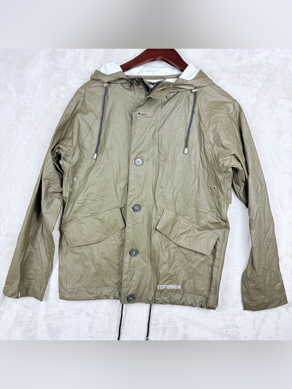 Stutterheim Raincoat Jacket XXXS Olive Green Hooded Waterproof Coat Swedish